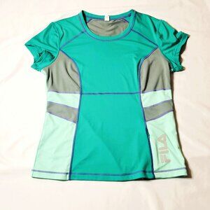 FILA Sport Top Women's XL Green Gray Round Neck Zip Pocket Athletic Running
